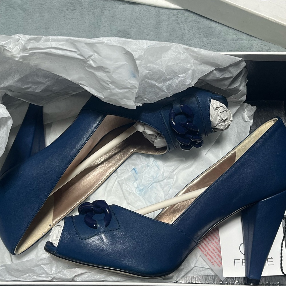 GF FERRE Blue Peep-Toe Heels Elegant Design